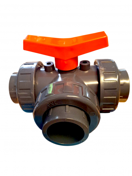 PVC 3-Wege-Kugelhahn mit L- Bohrung 3x Klebemuffe (L) 50mm x 50mm x 50mm